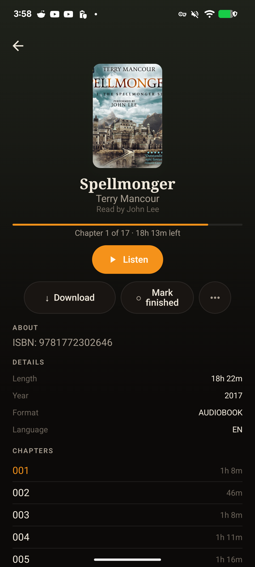 Android audiobook detail page