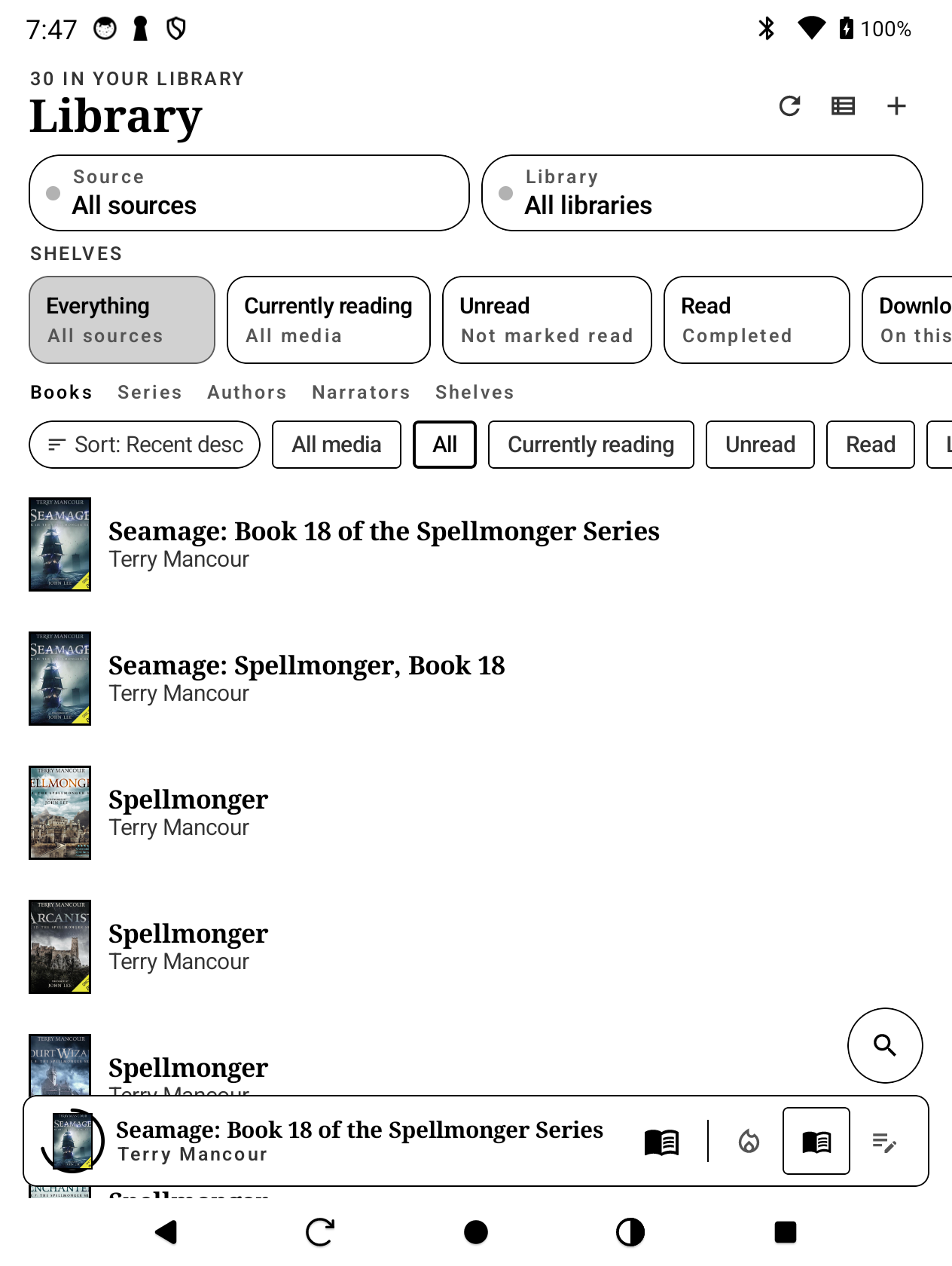 Populated Book Player library on a HiBreak e-ink device