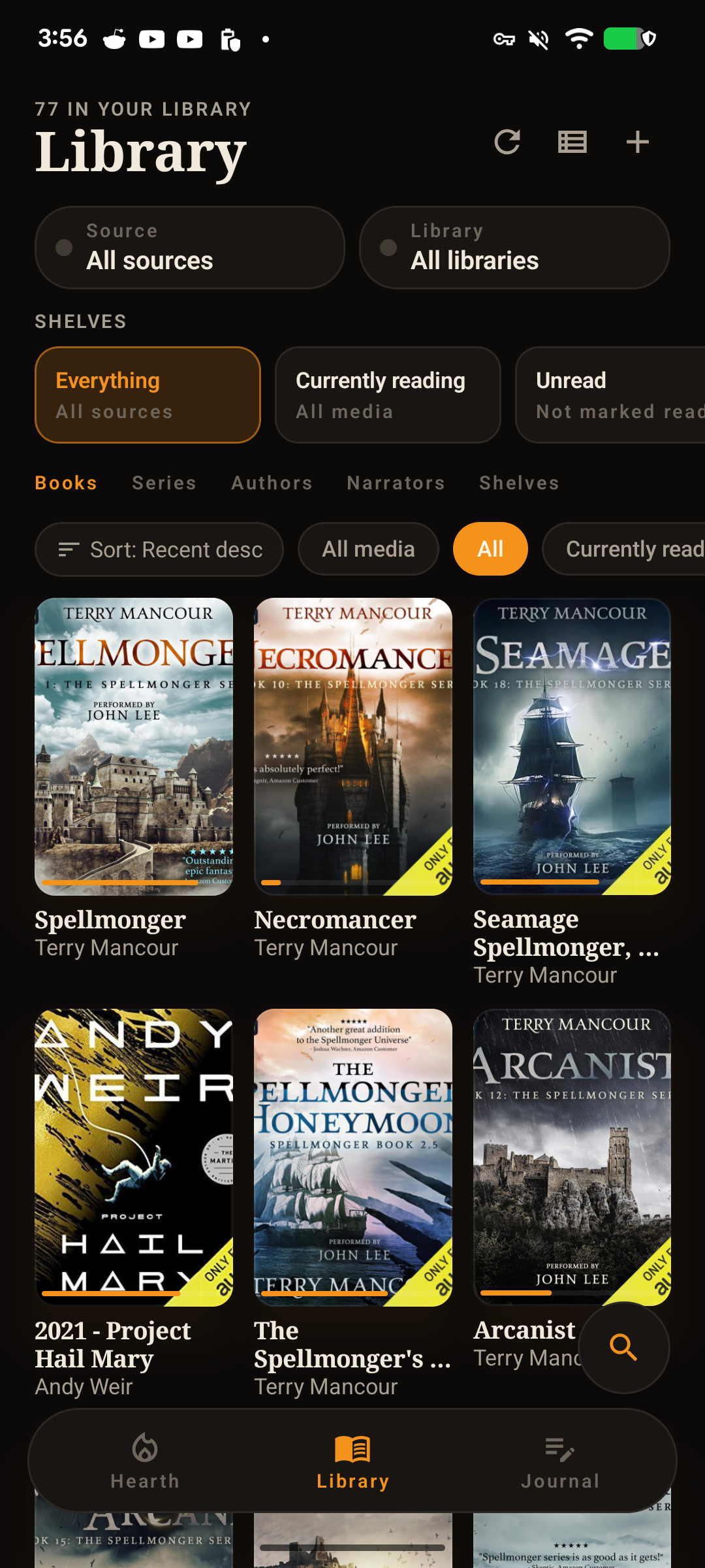 Current Android library with shelves and filters