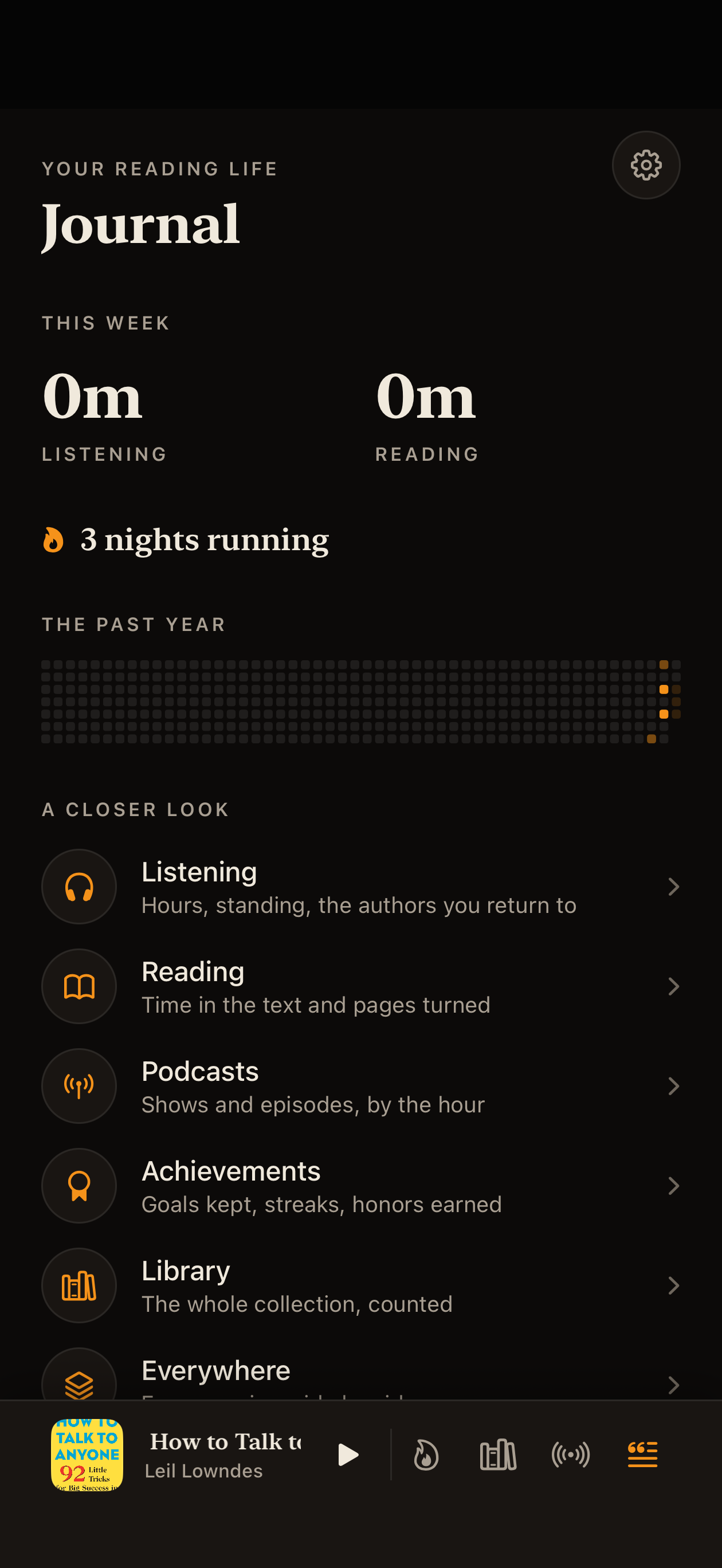 Current reading journal in Enve Book Player