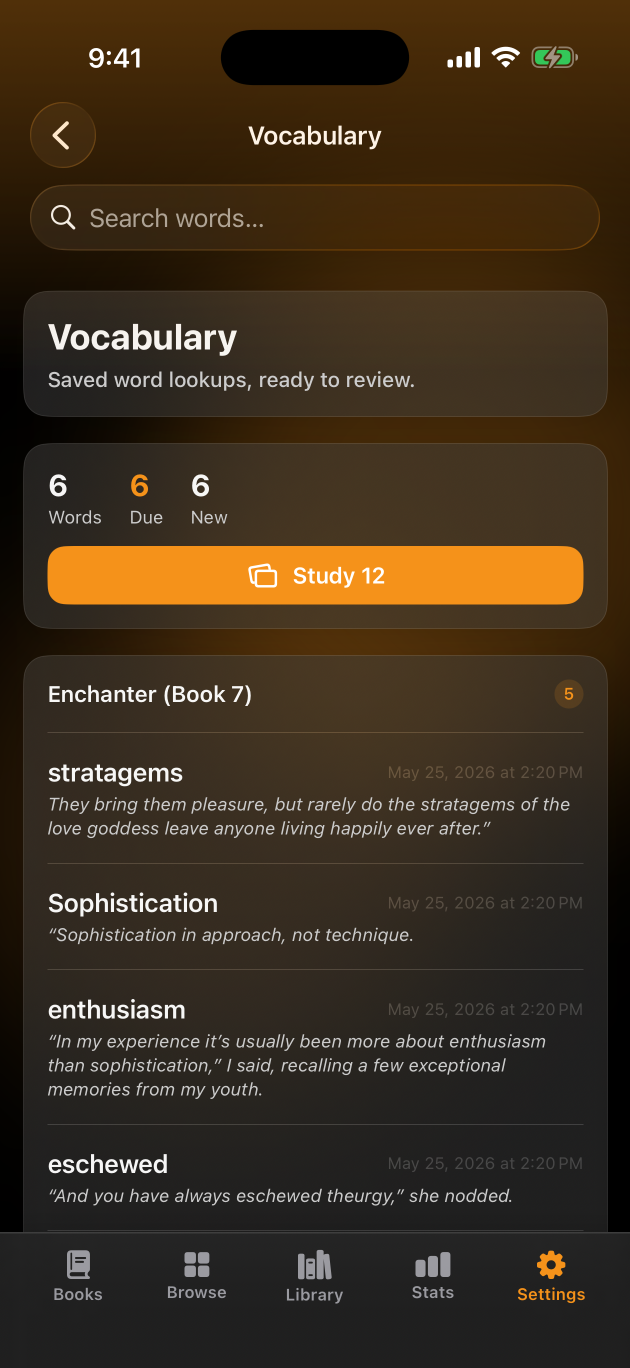 Vocabulary list