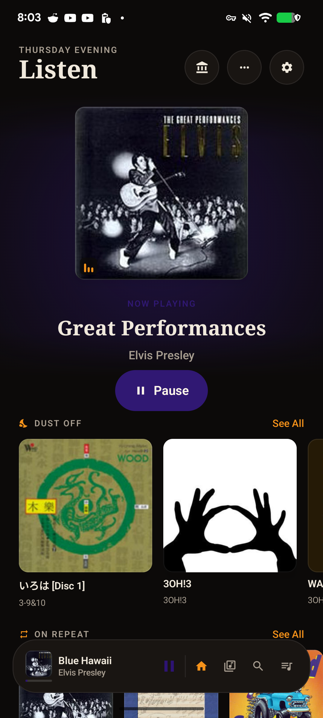Android Listen screen with active Now Playing hero