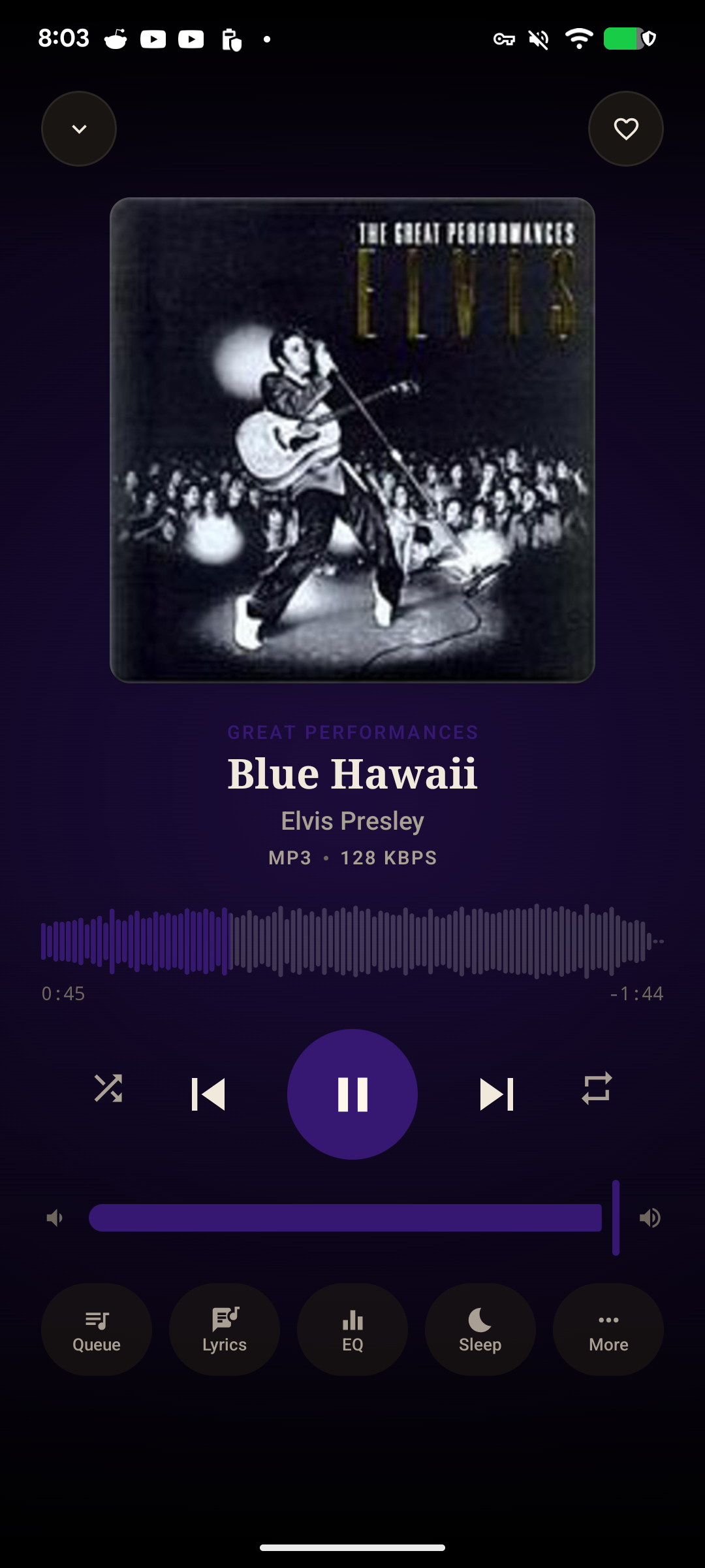 Android music player playing Blue Hawaii