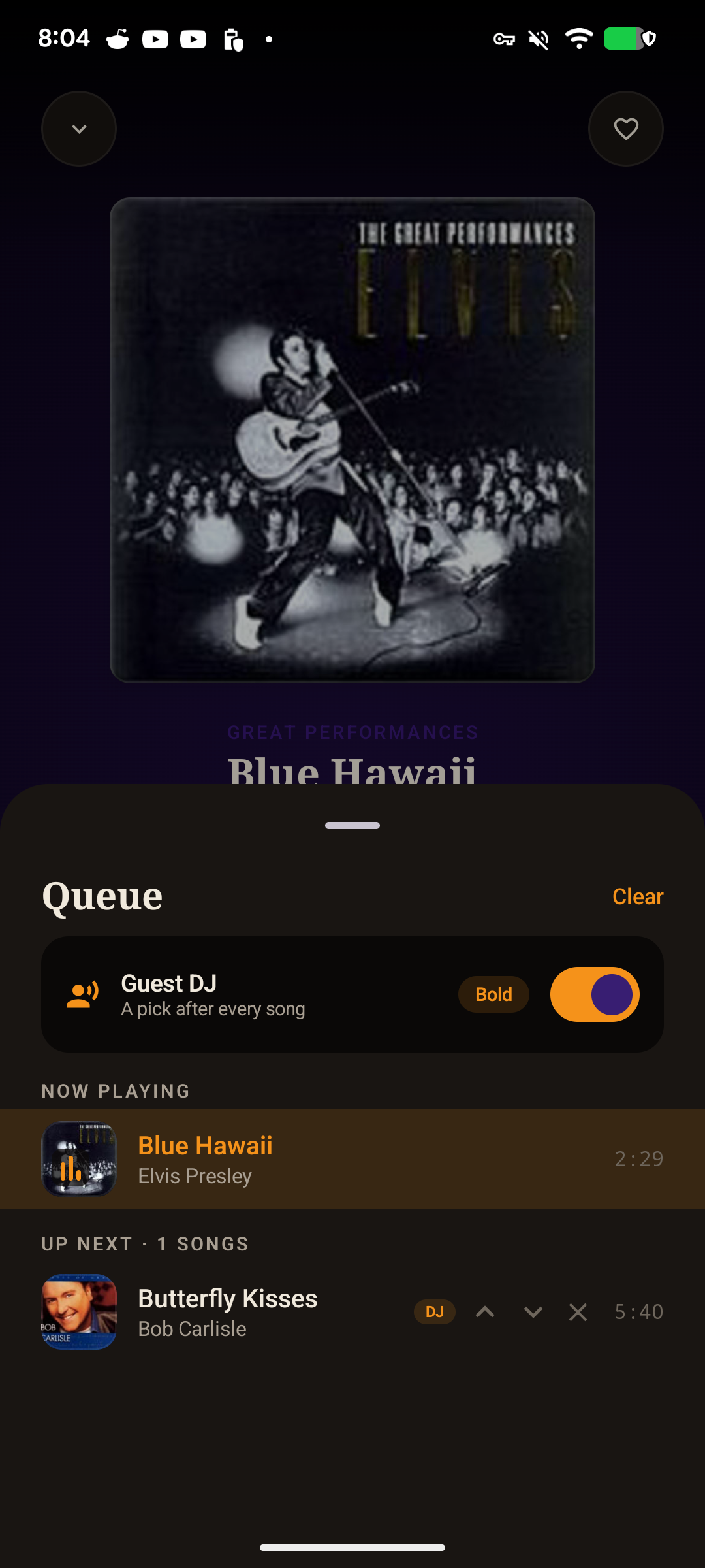 Android Up Next queue with reorder controls and Guest DJ