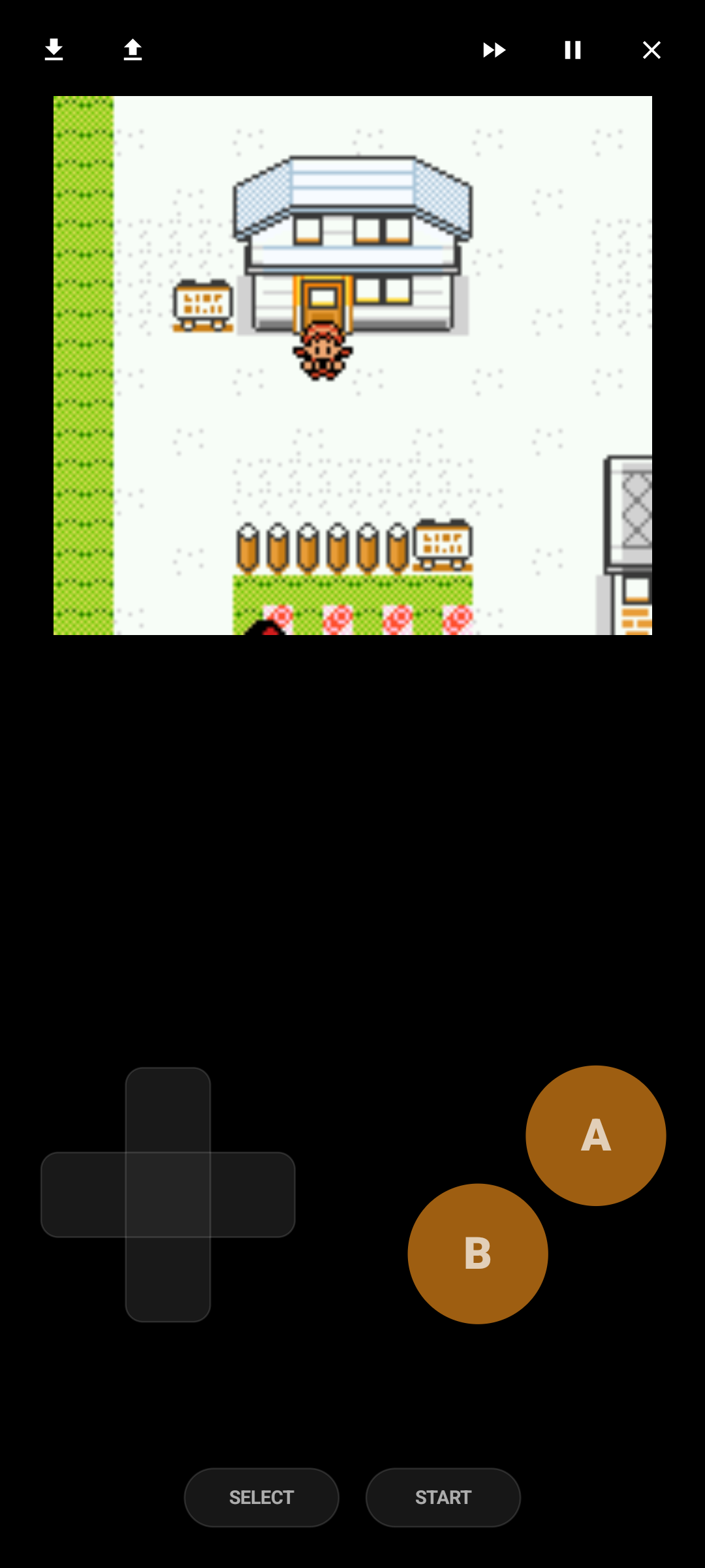 Android emulator running a Game Boy Color game with on-screen controls