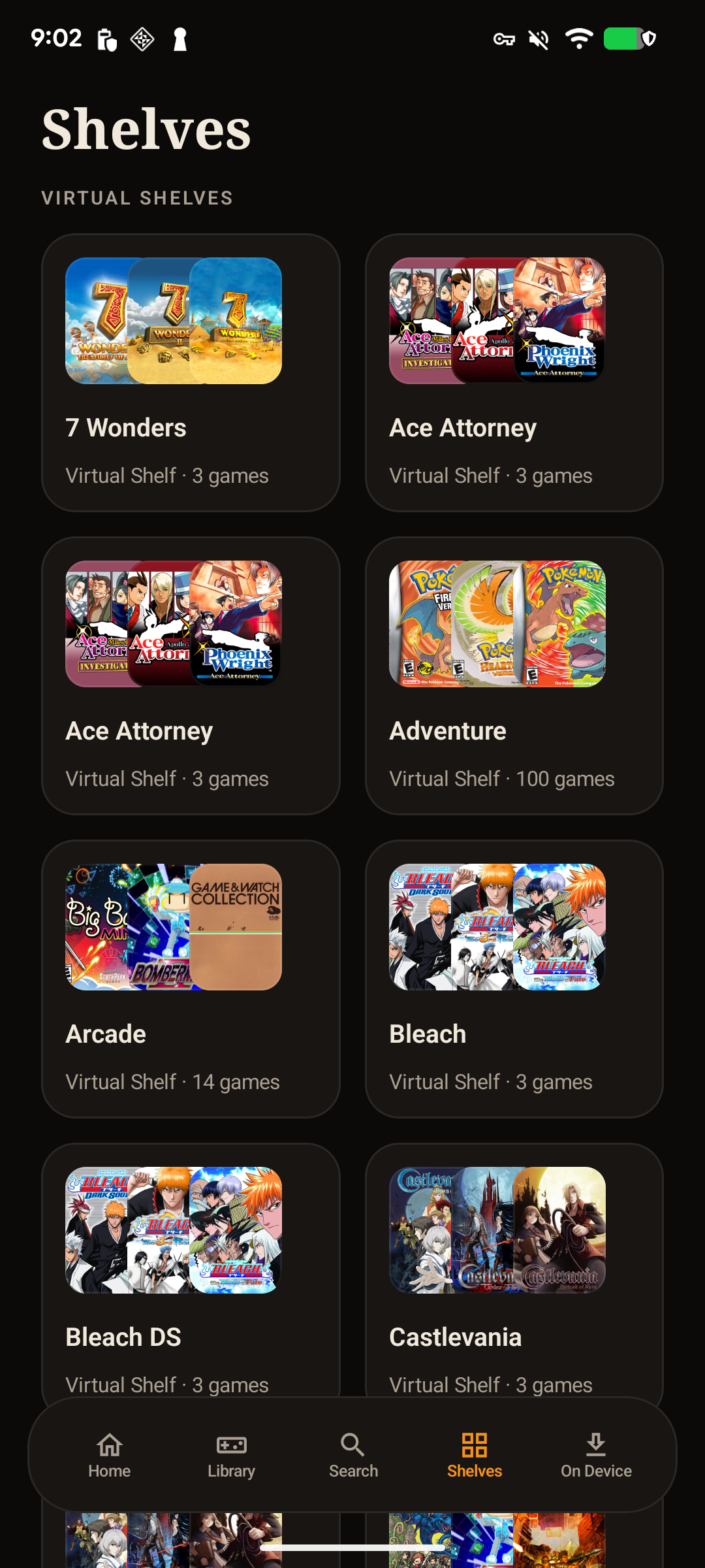 Android RomM virtual shelves