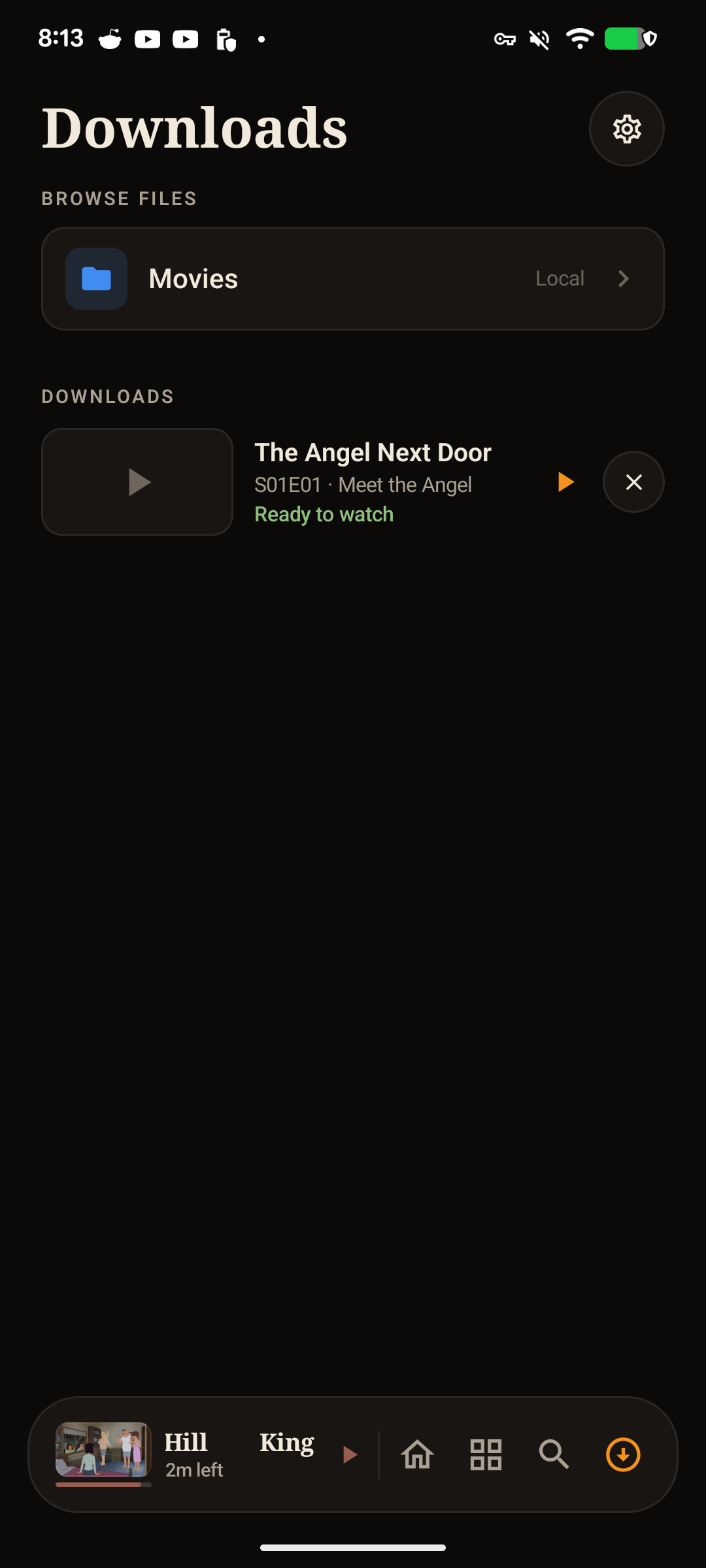 Current Android downloads with local movies and an offline episode