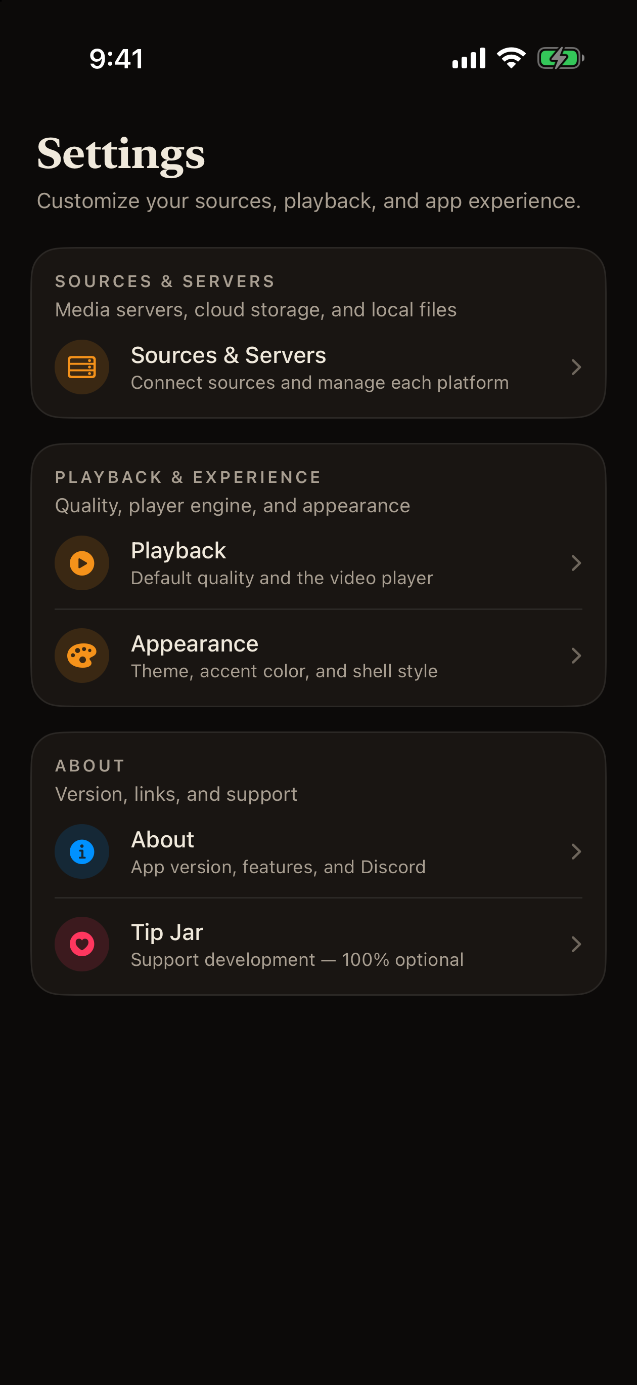 Current iPhone video player settings
